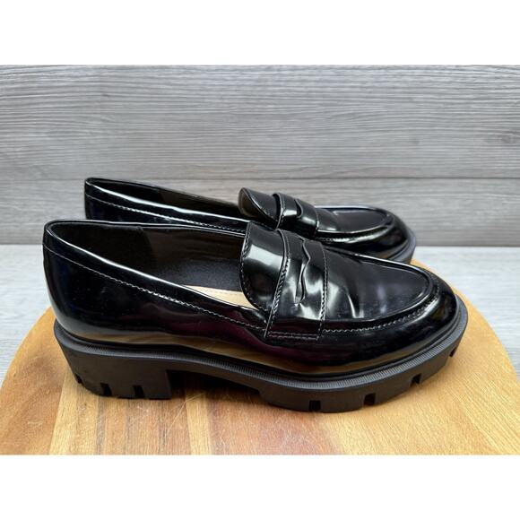 Nine West Shoes - NEW Nine West Black Patent Loafers Size 7M Chunky Lug Dark Academia Work office